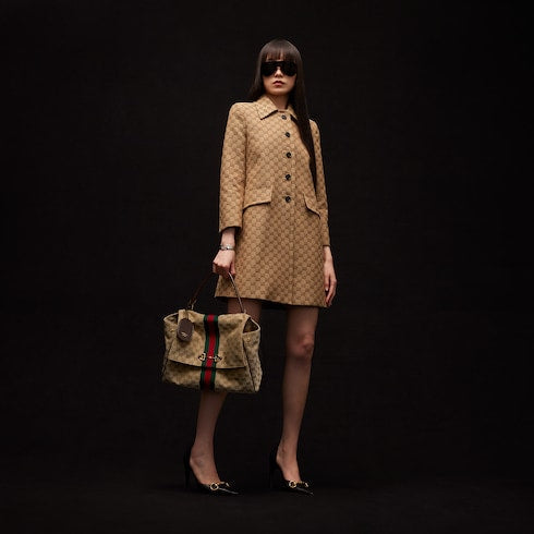 Paparazzo large top handle bag - sand and brown GG canvas
