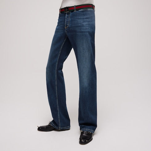Stretch cotton denim pants - blue