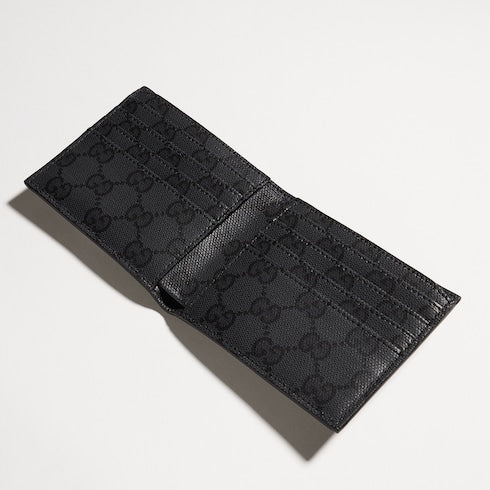Bi-fold wallet with metal tag - black leather