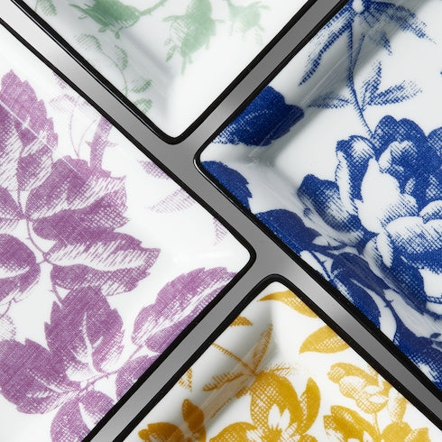 Herbarium print trinket tray set - white and multicolor porcelain