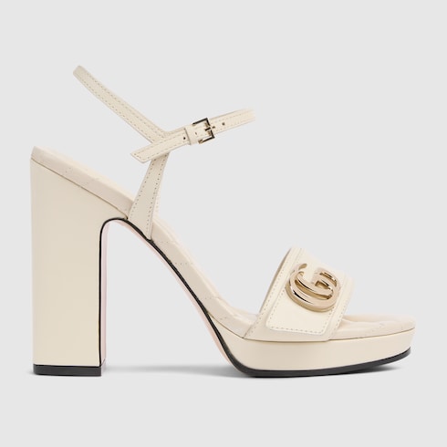 Women's platform sandal with Double G - ivory leather