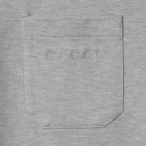 Cotton piquet polo shirt with embroidery - grey mélange