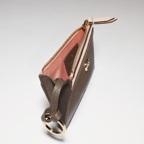 Bi-color GG Marmont zip key pouch - dark taupe leather