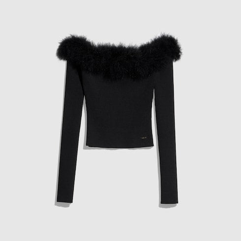Rib viscose off-the-shoulder top - black