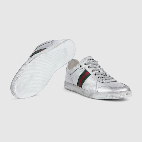 Men's Stretch low-top sneaker - metallic silver leather