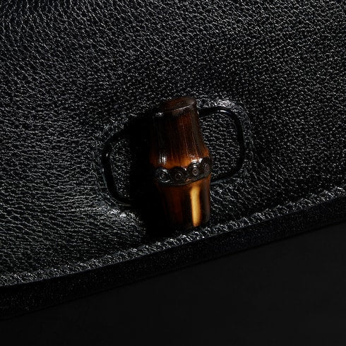 Long wallet with bamboo - black leather