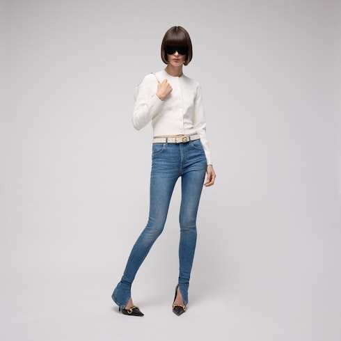 Belt with round buckle - white leather