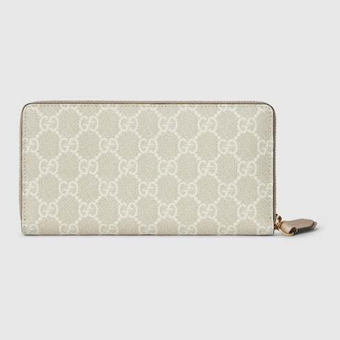 Bi-color GG Marmont zip around wallet - beige and white GG Supreme