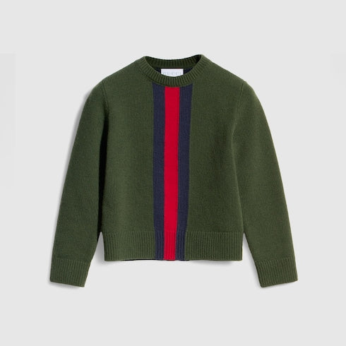 Children's wool sweater with Web - dark green