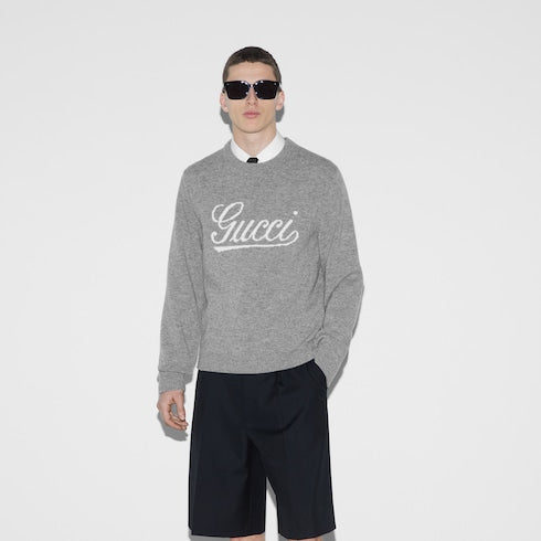 Wool sweater with Gucci intarsia - grey