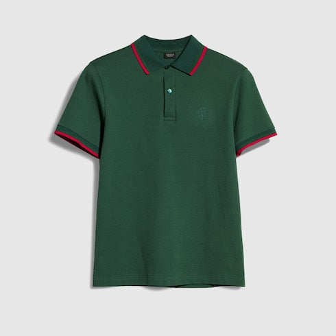 Cotton piquet polo shirt with embroidery - dark green