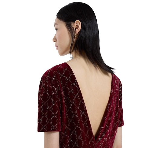 Embroidered cotton velvet dress - Gucci Rosso Ancora red
