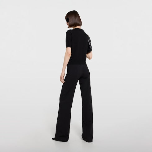 Knit wool top with embroidery - black