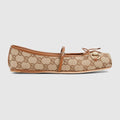 Women's Gucci Horsebit ballet flat - beige and dark brown Original GG canvas