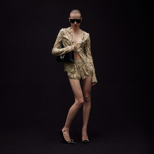 Printed silk shorts - ivory and brown