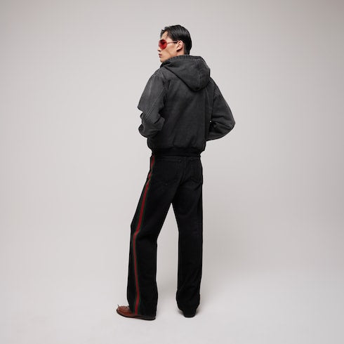 Reversible cotton denim zip jacket - black and dark grey