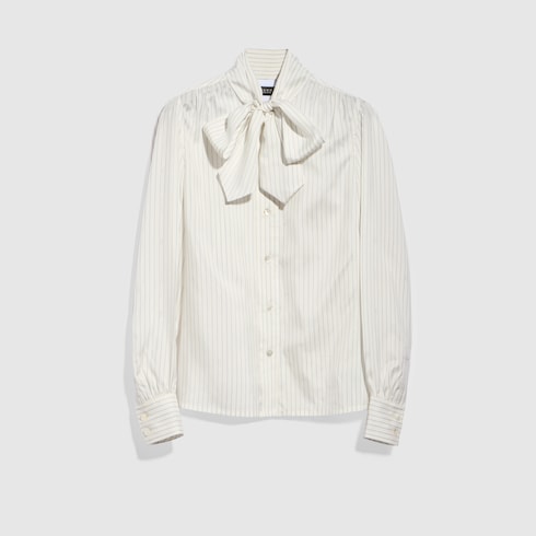 Gucci pinstripe silk shirt with bow - white and light blue