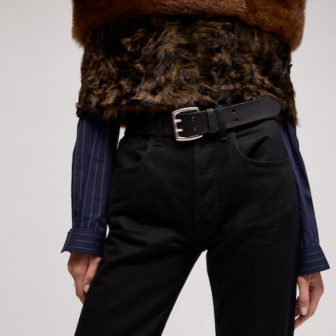 Belt with double prong - black leather