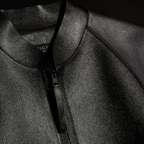 Grainy leather zip jacket - black