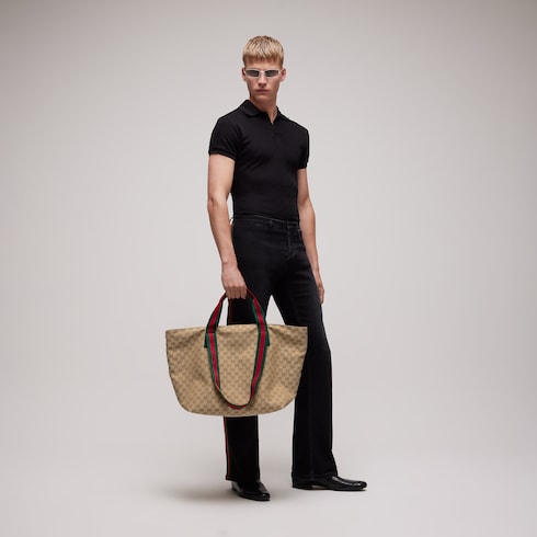 GG medium tote bag - sand and brown GG canvas
