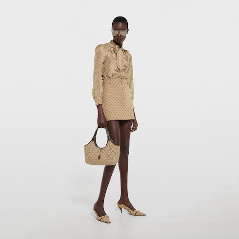Mercato small tote bag - sand and brown GG canvas