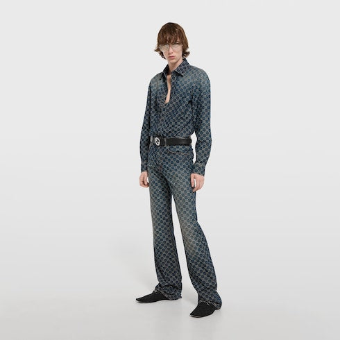GG cotton denim jacquard shirt - blue