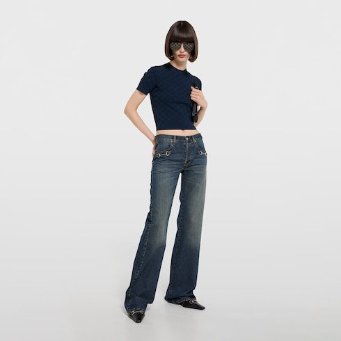 GG fine fabric jacquard top - navy