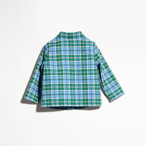 Baby tartan shirt with embroidery - blue and green