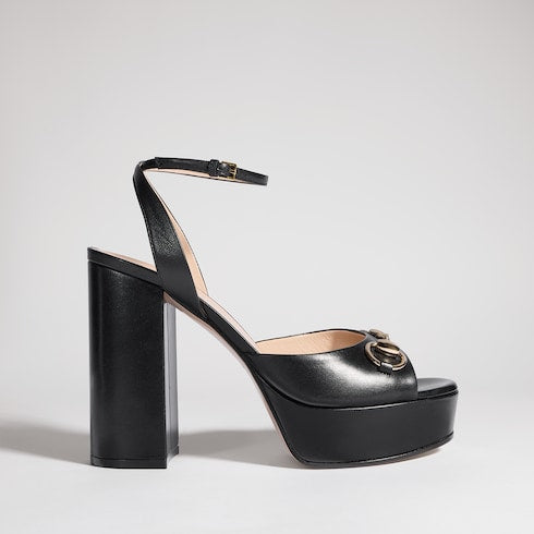 Women's Horsebit platform sandal - black leather