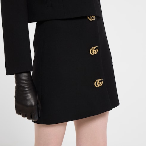 Crêpe wool skirt with Double G button - black
