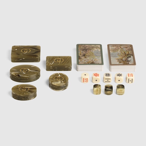 Decorative Poker set with Web and Double G - beige and ebony GG Supreme