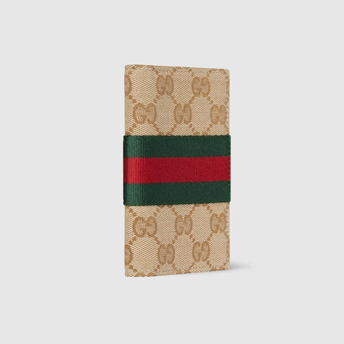 GG card case with Web - sand and brown GG canvas