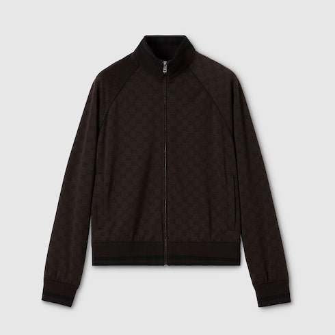 GG jersey jacquard zip jacket - dark brown