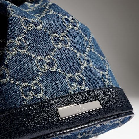 Mini bucket bag with Gucci plaque - dark blue GG denim