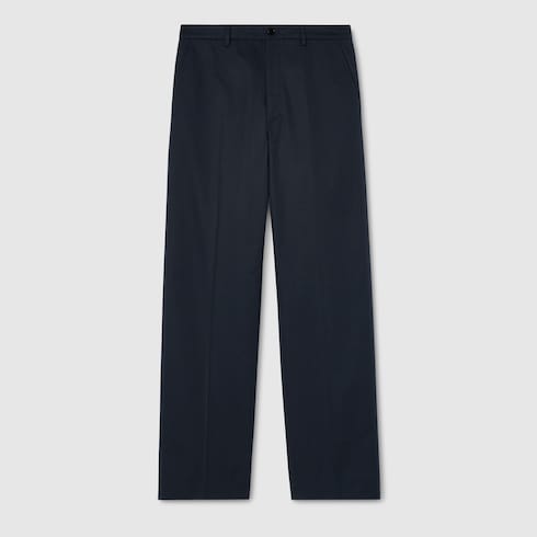 Cotton twill pants with embroidery - dark blue