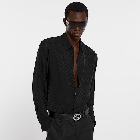 GG silk jacquard shirt - black
