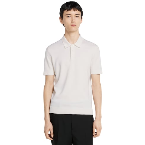 Knit wool polo shirt with Web - ivory