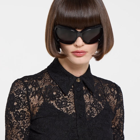 GG flower stretch lace shirt - black