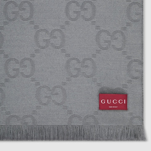 GG wool silk jacquard blanket - grey