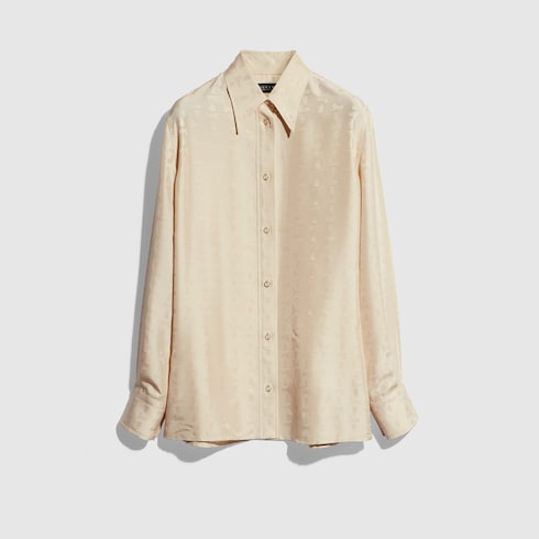 Gucci crest silk habotai jacquard shirt - light beige