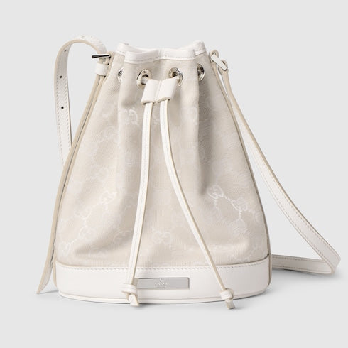 Mini bucket bag with Gucci plaque - ivory GG canvas
