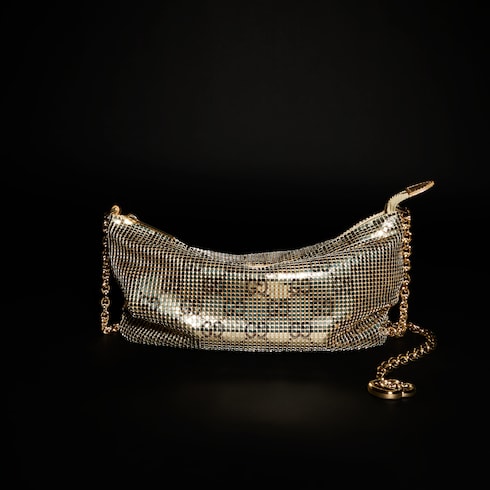 Metallic evening bag with charm - gold and brown GG mesh