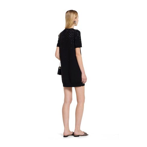 Fine wool dress with GG crystals - black