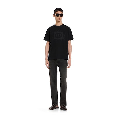 Cotton jersey T-shirt with print - black