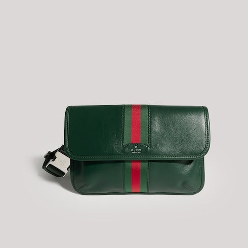 Web Trademark small belt bag - dark green leather