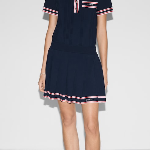 Pleated skirt with striped trim - dark blue