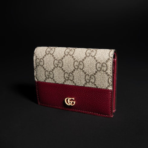 Bi-color GG Marmont small wallet - beige and Rosso Ancora leather
