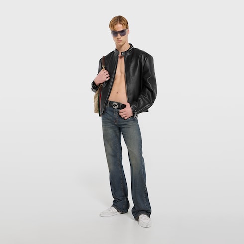 Belt with Interlocking G buckle - black leather