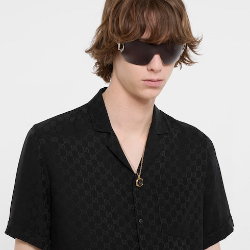 GG silk jacquard bowling shirt - black