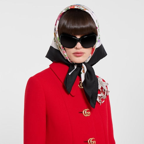 Wool natté coat with Double G button - red